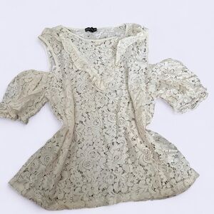 Express Cream Lace Cold Shoulder Blouse